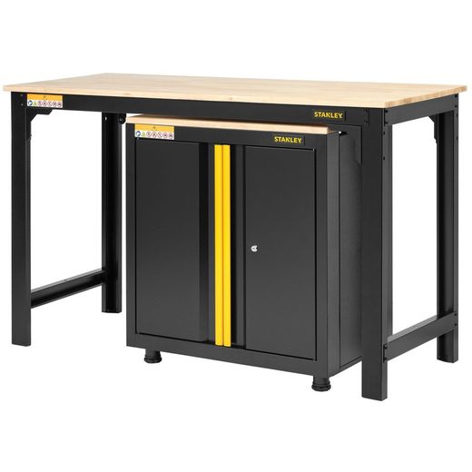 Bancada de trabalho de metal com superfície superior em MDF