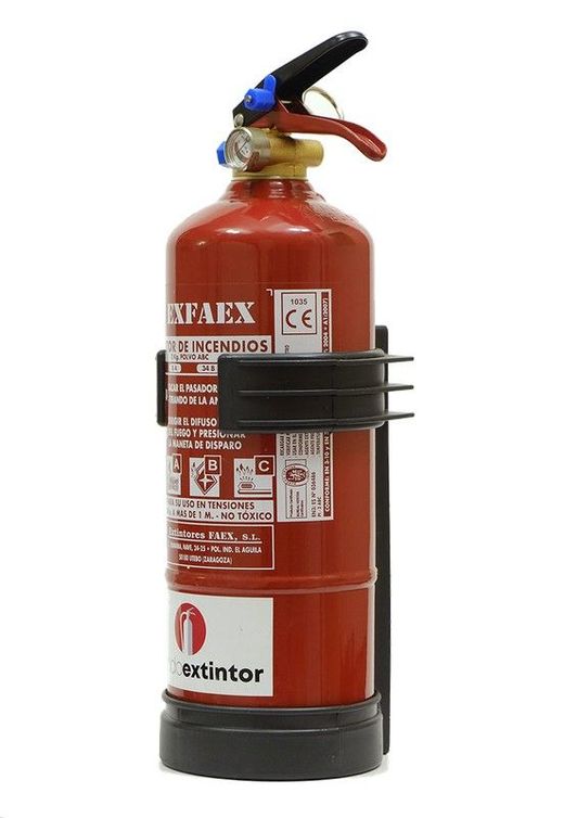 Extincteur à poudre ABC 2 kg. Étiquette en français. Fabriqué dans l'UE.