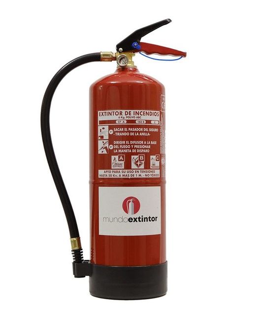 Extincteur à poudre ABC 6 kg. Étiquette en français. Fabriqué dans l'UE.