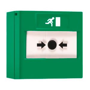 Pulsador de alarma rearmable de color verde para emergencias, RP-GS2-02.