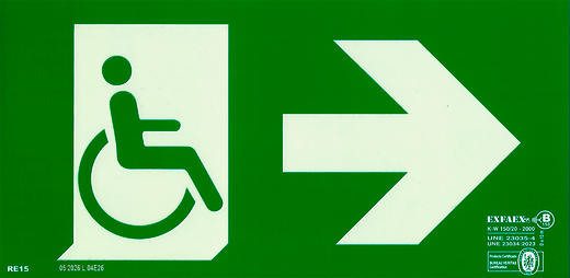 Señal de evacuación direccional minusválido RE15.
