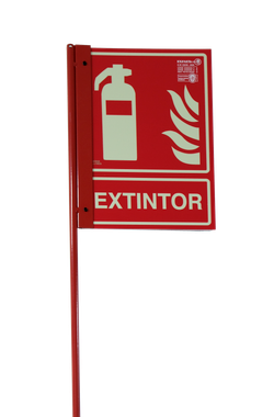 SOPORTE SUELO CON BANDEROLA ROJO 15-180