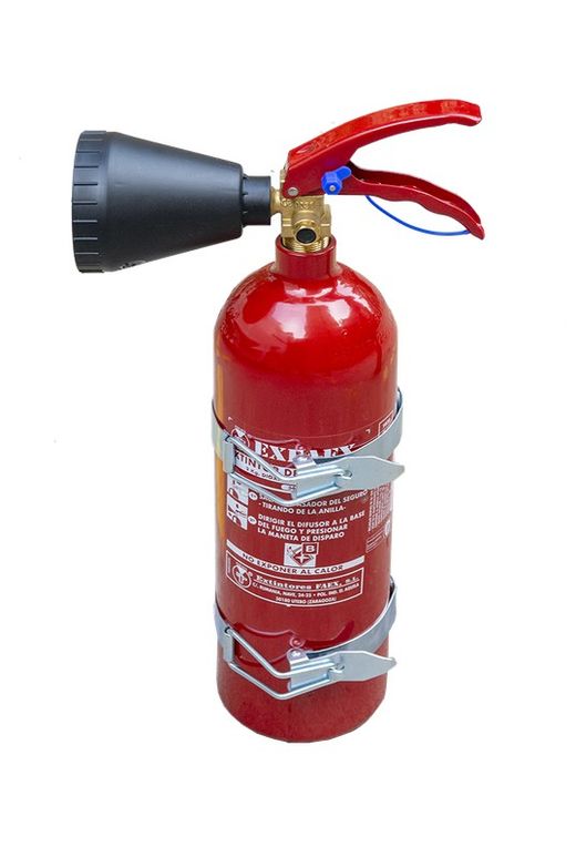 Suporte veicular para extintor de CO2.